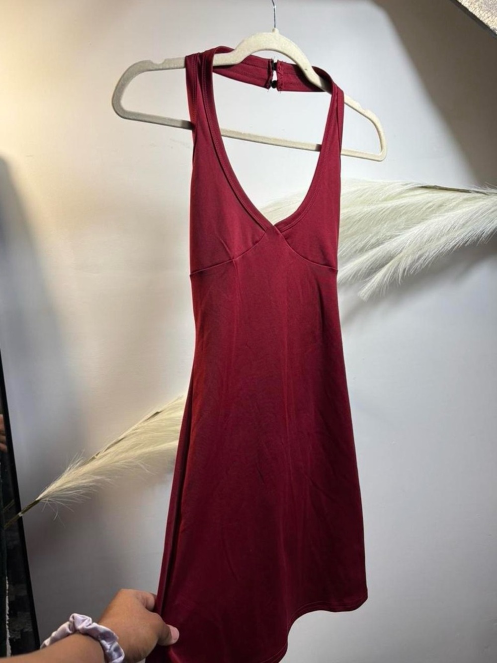 (#46) Sleeveless V-Neck Wine Red Dress
